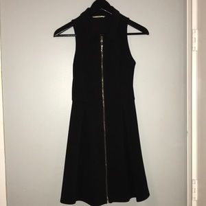 Black Full Length Zipper Collared Dress